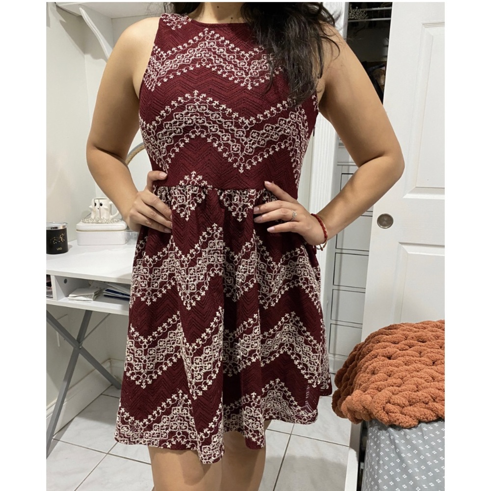 Maroon Holiday Dress with Key Hole Back